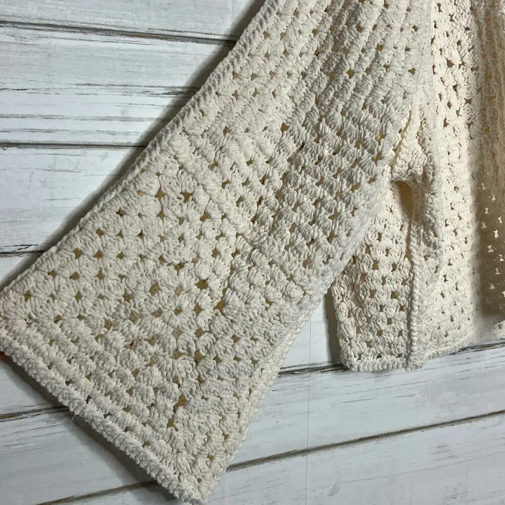 POL Crochet Cardigan Sweater Cream Ivory Size Medium